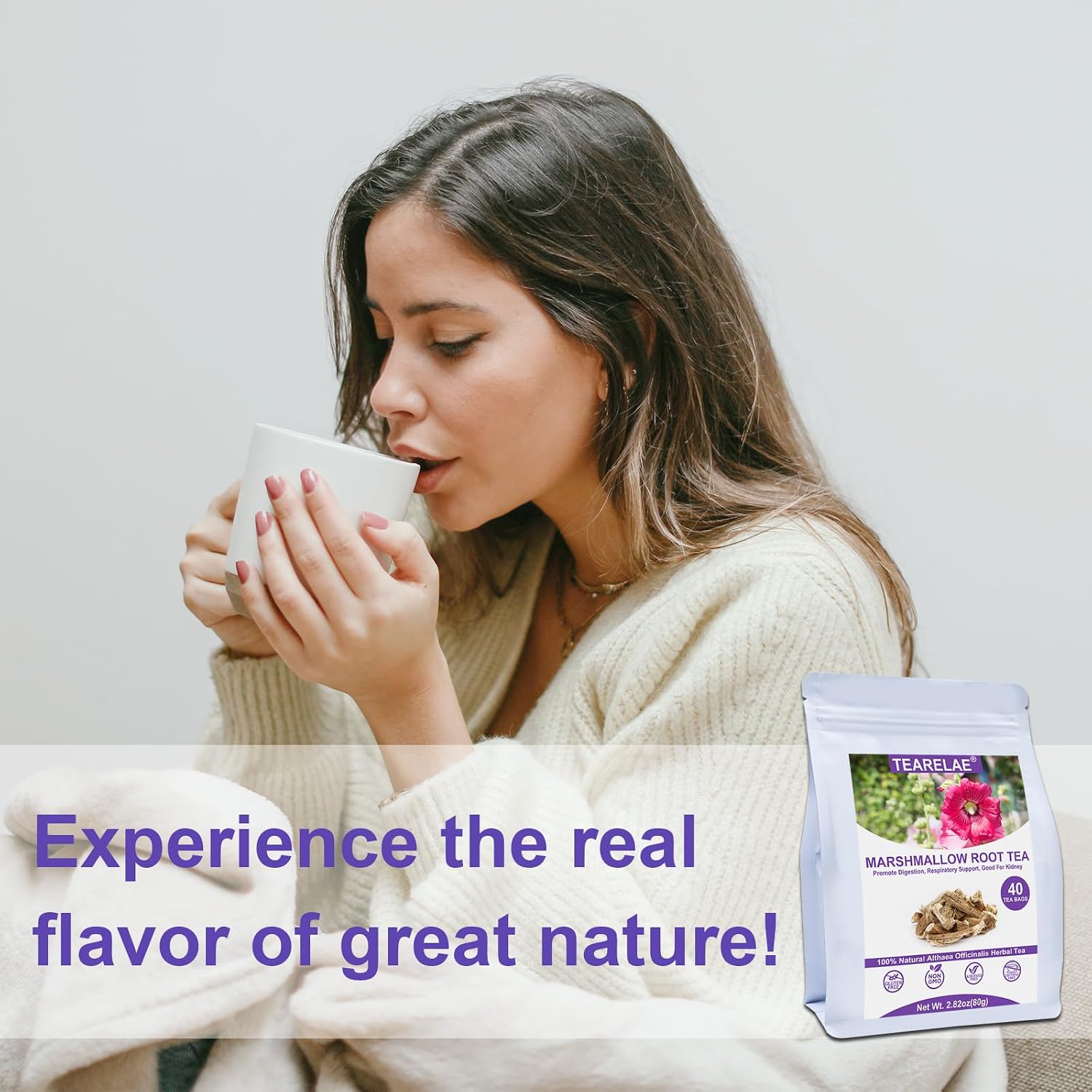 TEARELAE - Marshmallow Root Tea Bags - 2g x 40 Count - Premium Natural Cut & Sifted Althaea Officinalis - Non-GMO - Caffeine-free - Support Digestion & Respiratory - Image 7