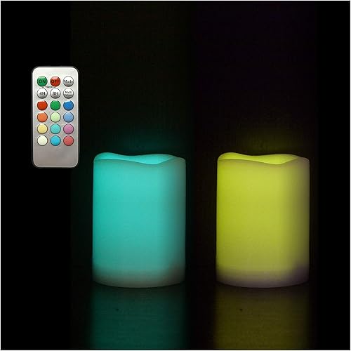 Miniatura 1 de Velas de pilar sin llama que cambian de color al aire libre, control remoto, impermeables, funcionan con pilas, juego de velas LED eléctricas para