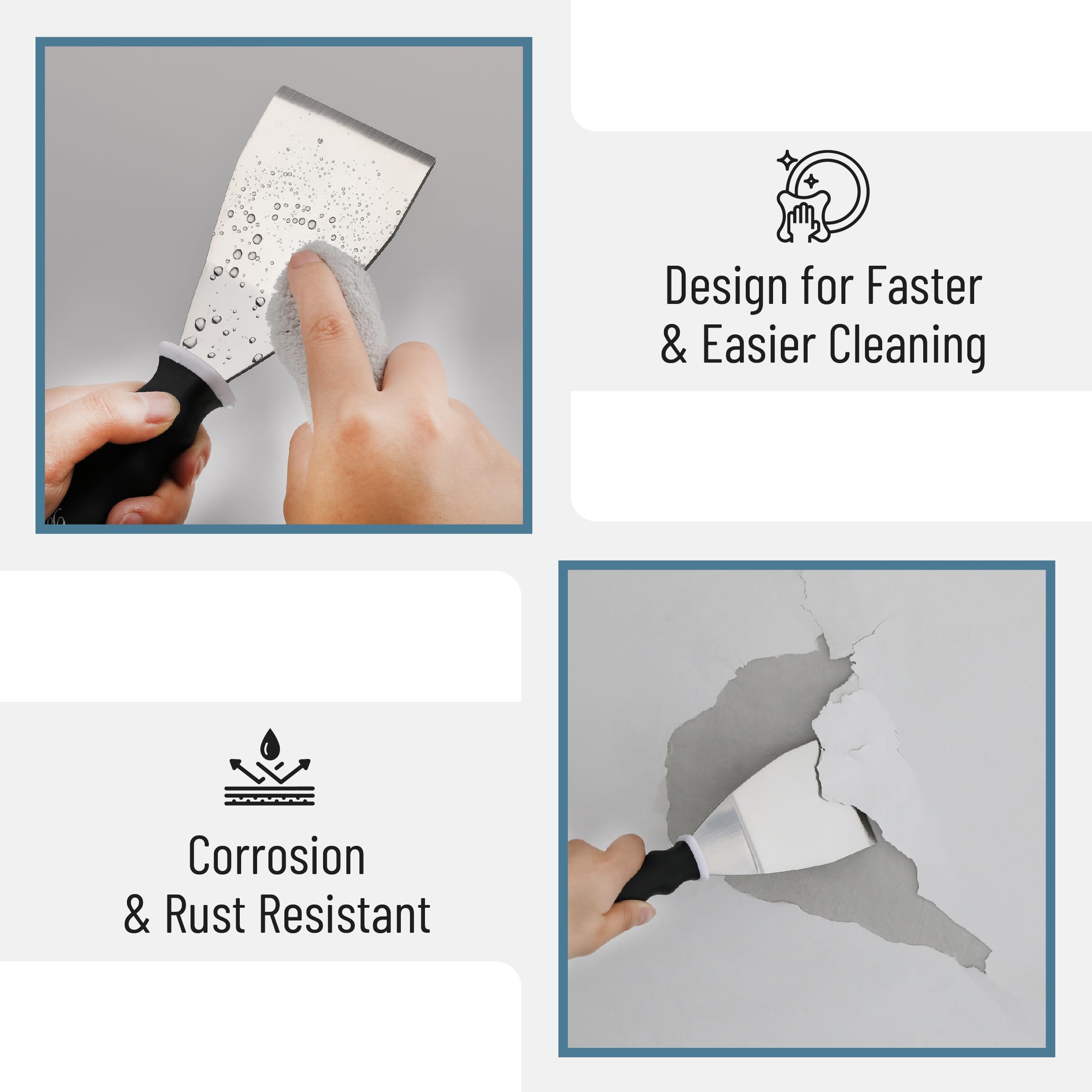 Bates- Bent Scraper, 3", Stainless Steel, Soft Grip & Heavy Duty, Hammer End, Drywall Spackle Knife, Metal Paint Scraper Tool for Wood, Putty Knife Scraper, Wall Scraper, Drywall Knife, Scrappers Tool