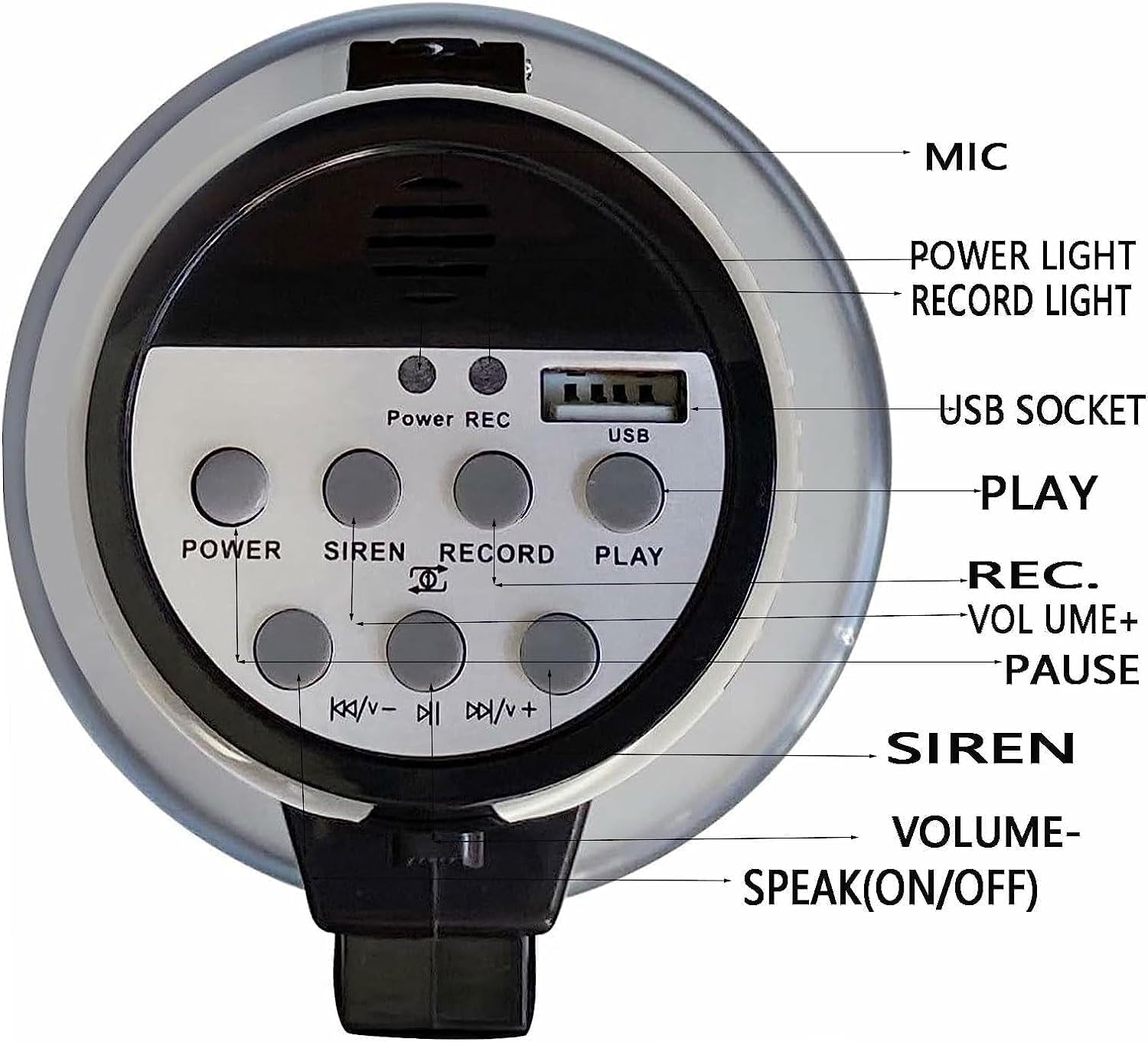 Loud Hailer USB Charging Bullhorn Portable Megaphones 20 Watt Recording and Alarm Modes Hand Bullhorn Speaker with Volume Control Loudspeaker