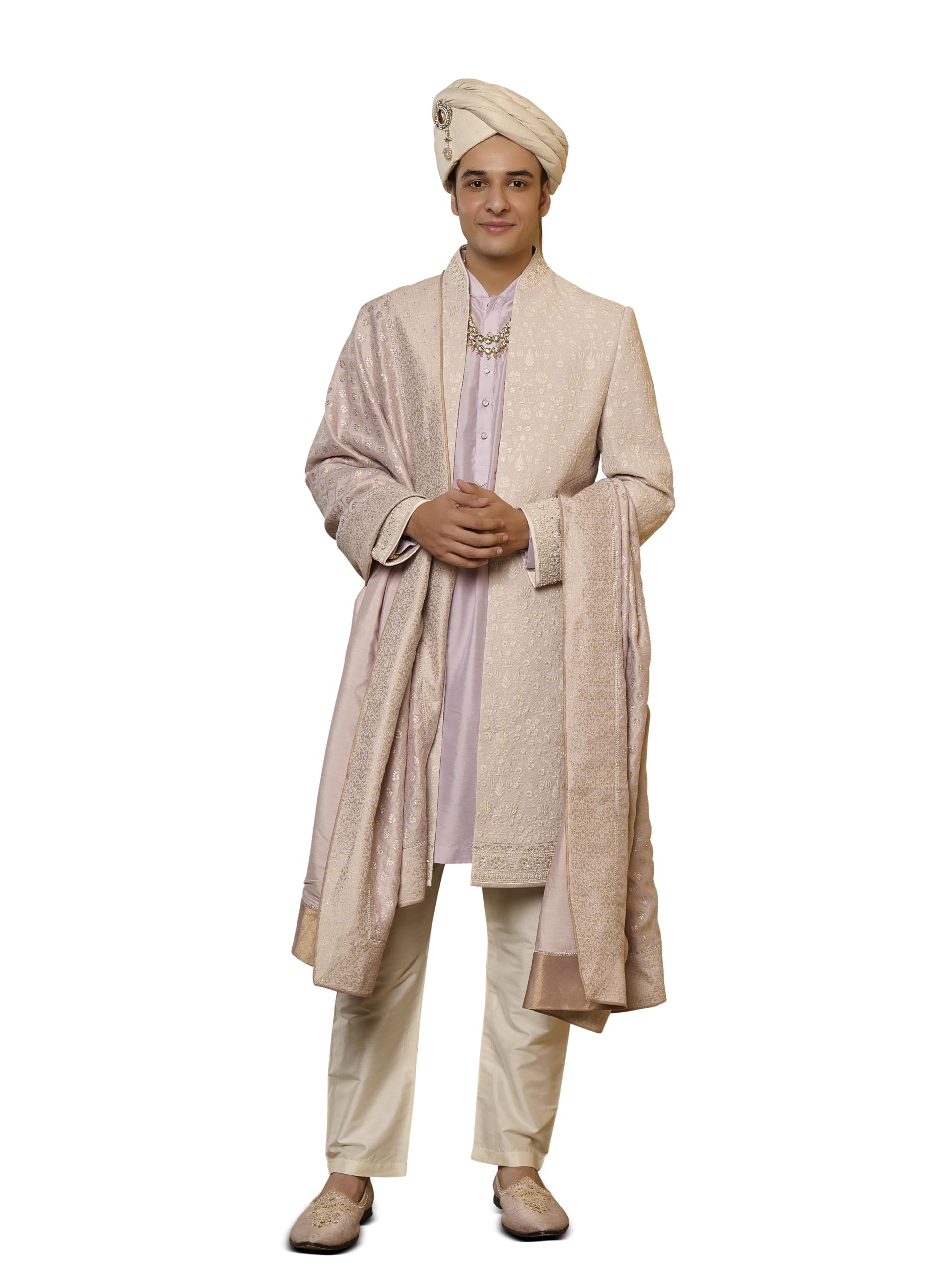 tasva Pink Floral Vine Sherwani Set-picture-27