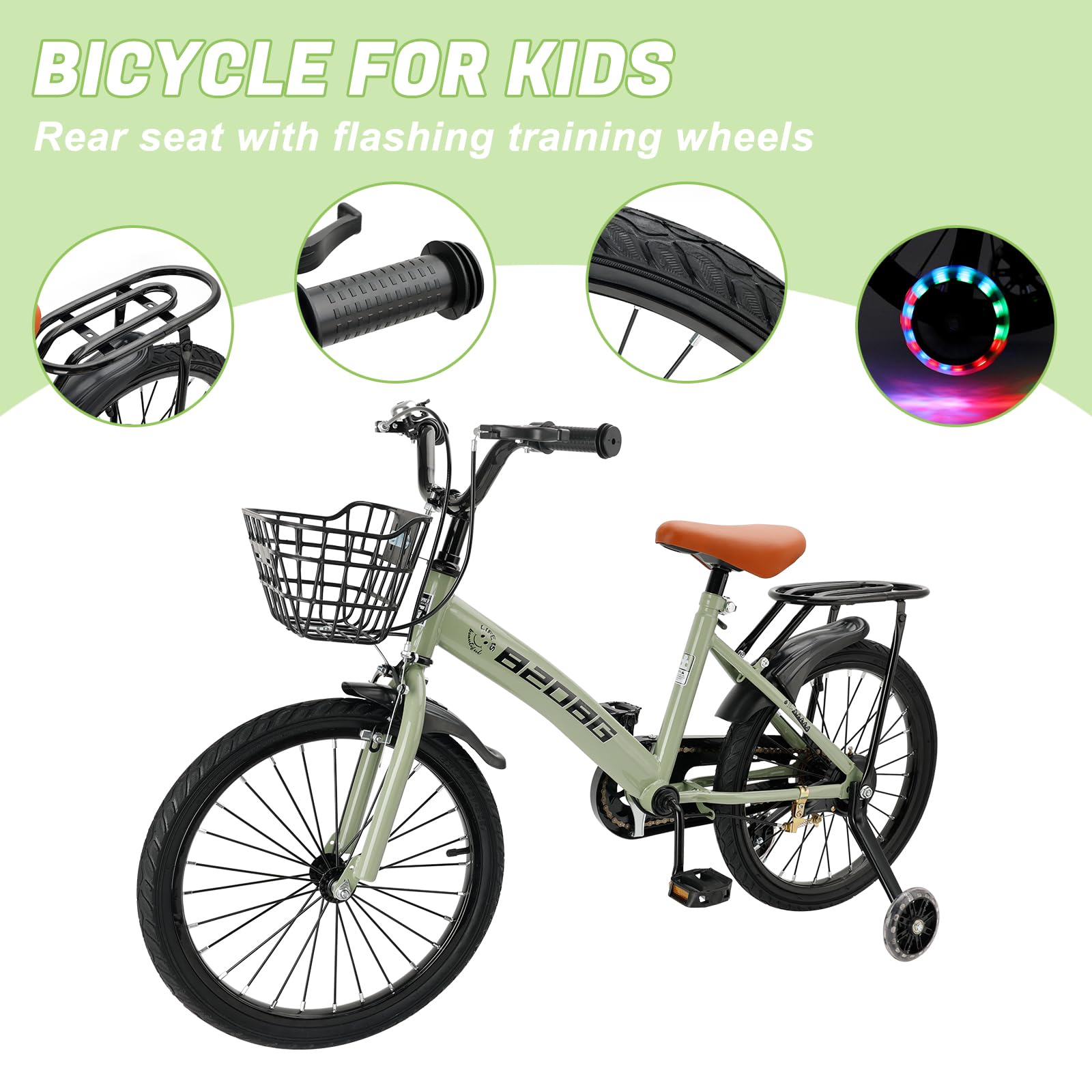 18 Zoll Kinderfahrrad, Hochwertiger Kohlenstoffstahlrahmen, Verstellbarer Sitz & Lenker, Doppelbremsen, Integrierte Naben, Abnehmbarer Korb, Stützräder, Komfortabler Sattel, Jungen/Mädchen Fahrrad