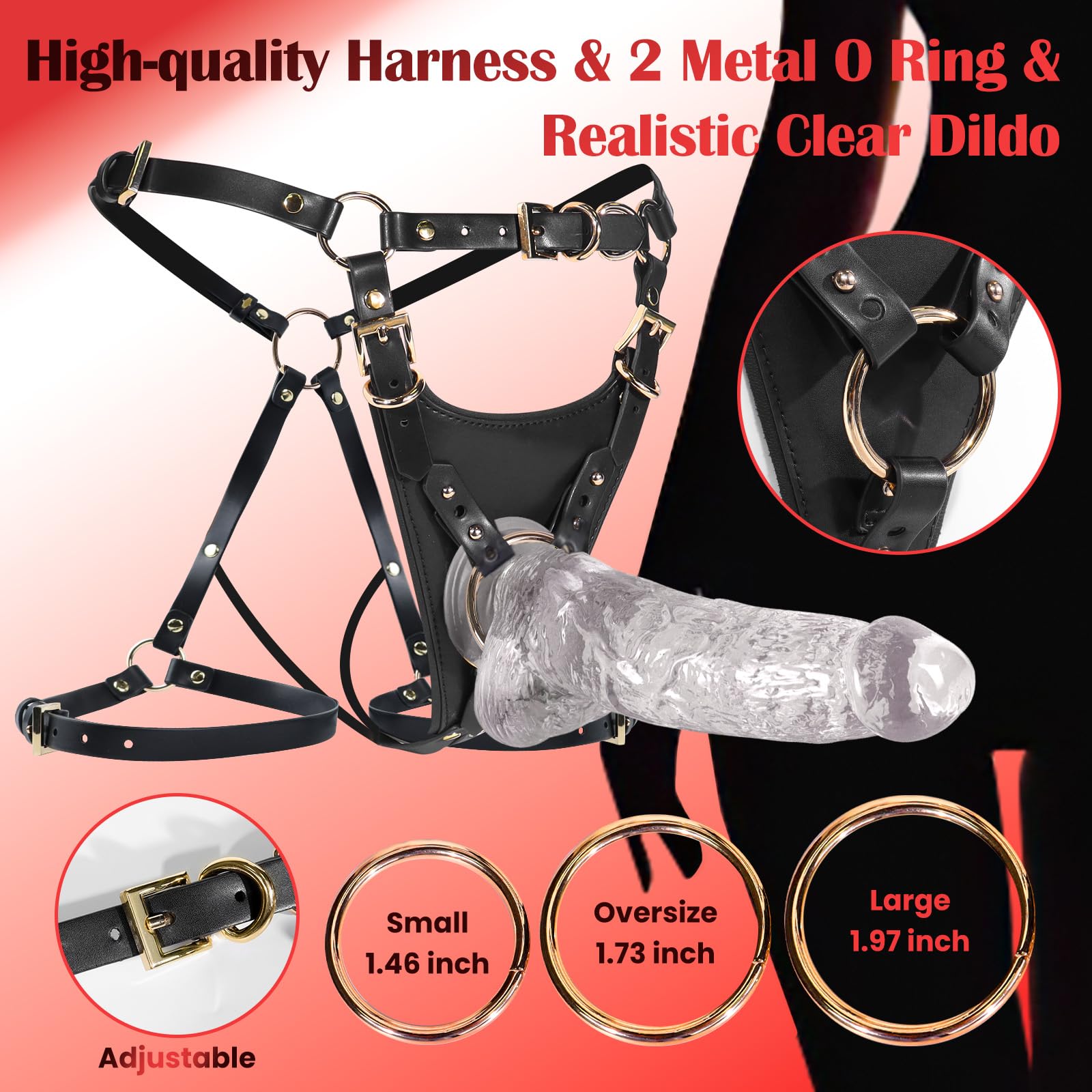 Set Harnais Strap-On + Dildo 7.9", Harnais Seins Réglable, Ceinture Taille & Cuisse en Cuir pour Couples