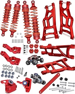 Rcarmumb Upgrades Part for 1/10 Rustler VXL 2wd/Stampede VXL 2wd,Alloy Front Rear Shock Absorbers,Suspension A Arms,Steering Blocks Caster Blocks C-Hubs Stub Axle Carriers Left&Right,Red