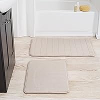 Vista 11 de Bedford Home Juego de 2 tapetes de baño de espuma viscoelástica de microfibra, alfombras de baño de felpa con parte trasera antideslizante y parte