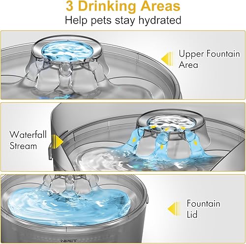 Miniatura 6 de NPET Fuente de agua para perros de 1.3 galones170oz5L, dispensador automático de agua para perros con flujo de agua ajustable y fuente de agua LED
