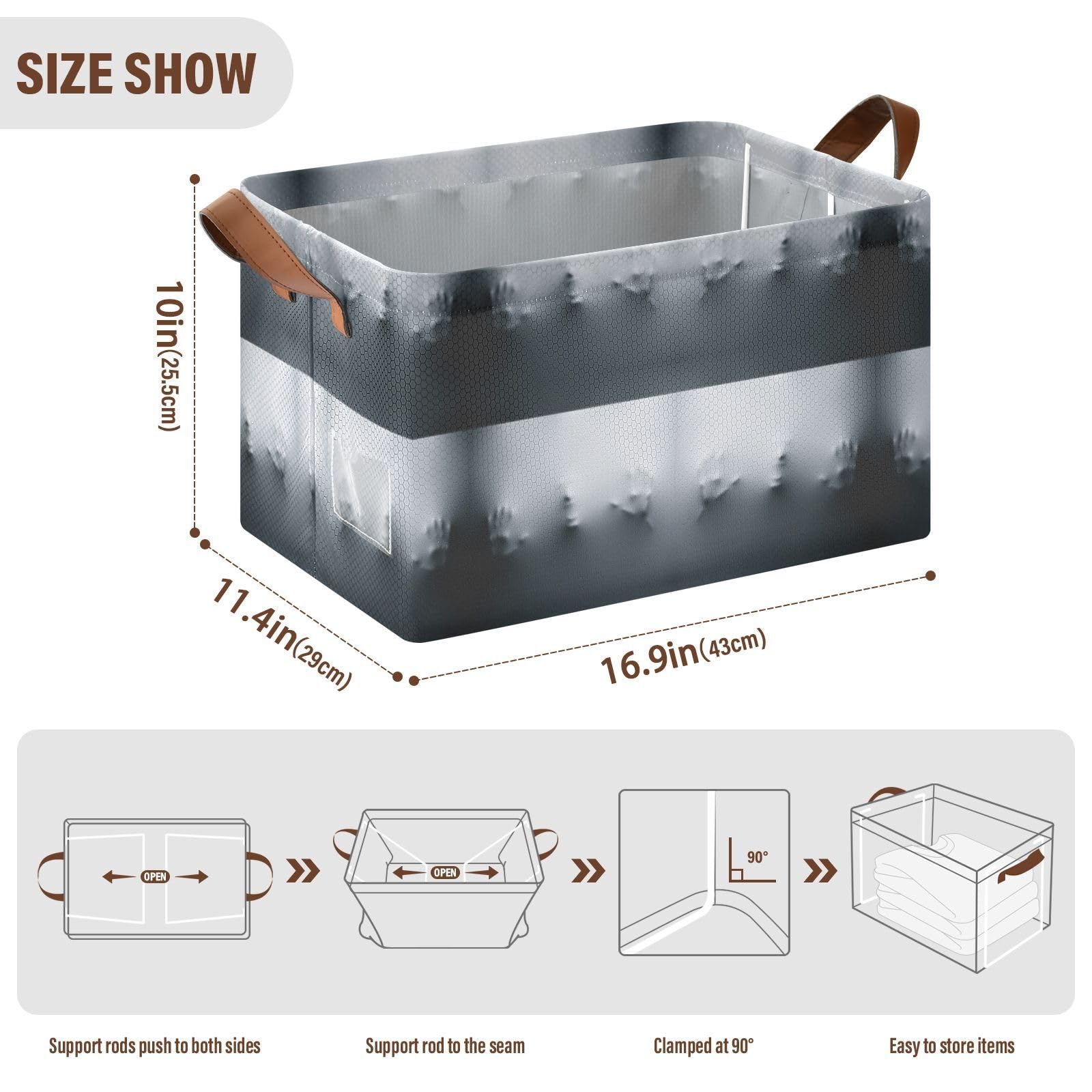 Scary Vision of a Person Shouting on the Fabric Style 2PC Rectangle Foldable Frame Basket Leather Handles Storage Bin for Laundry Bathroom Organizer M 16.9 x 11.4 x 10 inch