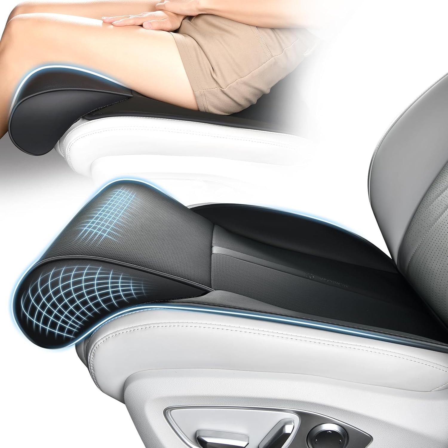 FLORICH Car Seat Extender Leg Support Cushion for Driver Seats Office Chair, Leather Memory Foam Widened seat Cushion for Long Drivers Universal Car Seat Cushion Legs Rest Pads-Black