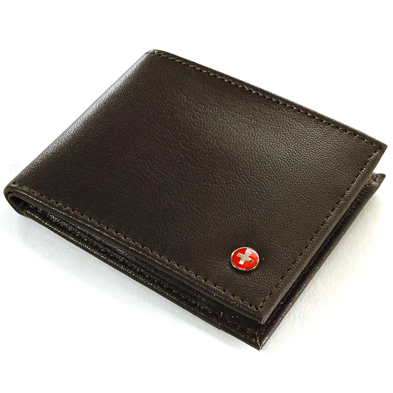 Alpine SwissMens Top Grain Leather Slimfold Wallet Brown