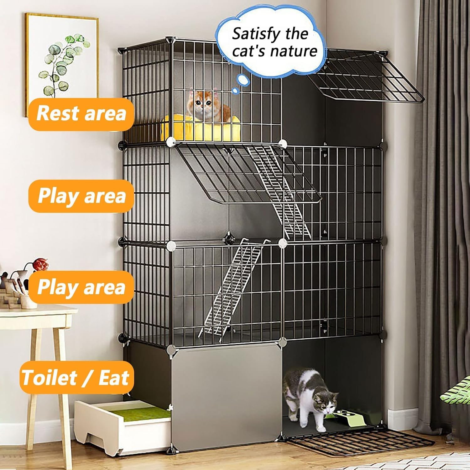 Recinto for Piccoli Animali Domestici: Cavo, Porta e smontabile(Black,95x37x73cm)