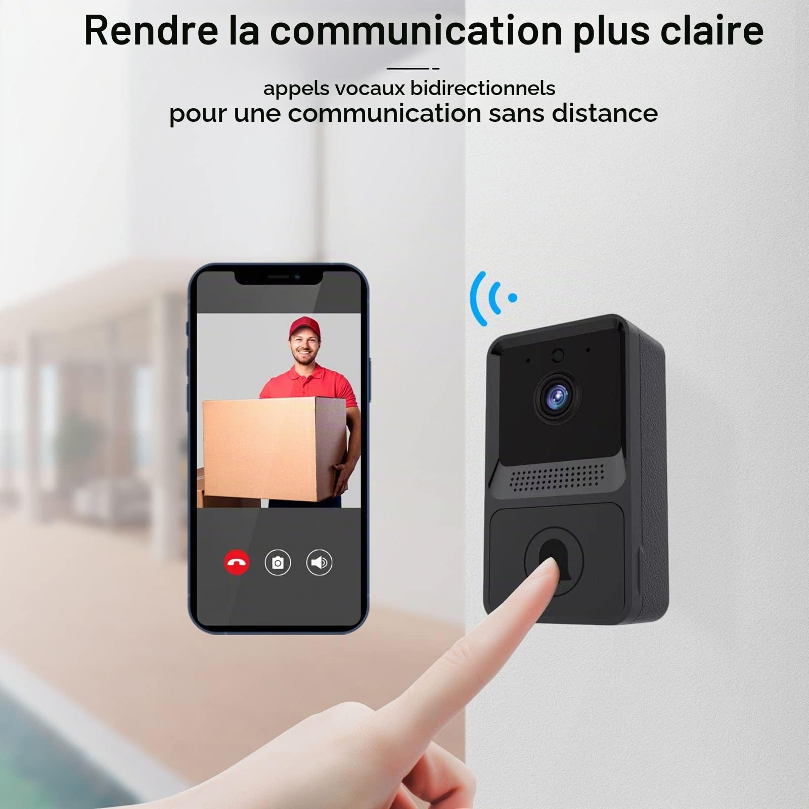 Sonnette Vidéo sans Fil, Sonnette Connectée Compatible Alexa Fonctionnant avec Google Assistant, Sonnette Connectée sans Fil 1080p Camera avec Batterie, Audio Bidirectionnel, PIR & Vision Nocturne