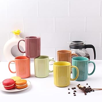 Anwaliya Army Series Coffee Mug - Ceramic Set of 6 (350ml) Handcrafted Design Tea Cups Set of 6 Stackable, Chip Resistant, with Handles Large Serving Coffee Cup, Ariel (Color May Vary)