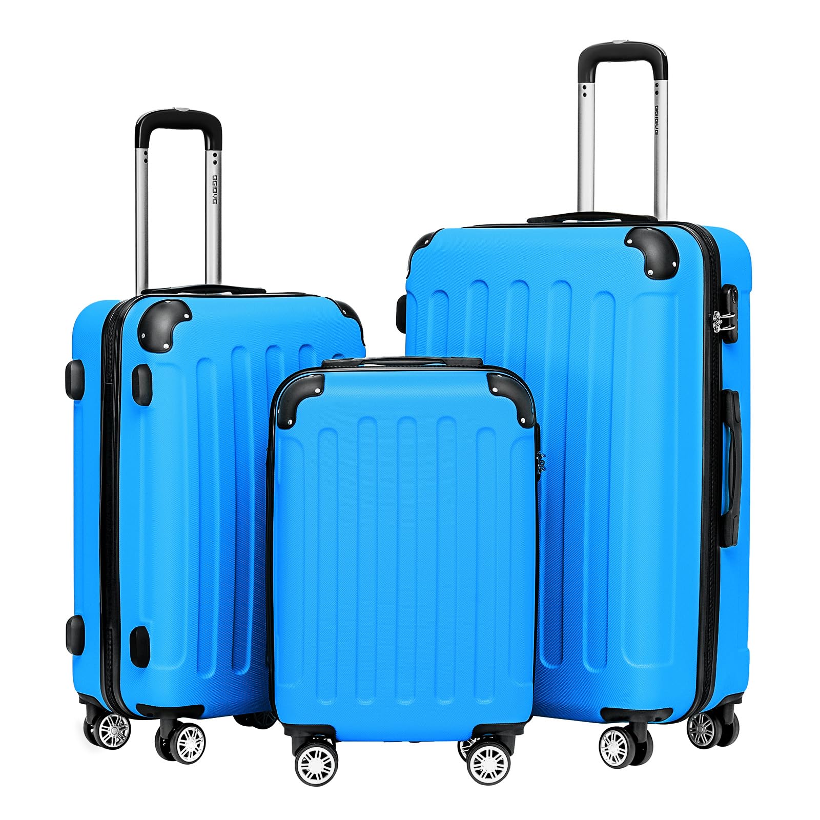 BEIBYE Hartschalen-Koffer Trolley Rollkoffer Reisekoffer Sicherheit Zahlenschloß Zwillingsrolle ABS Material Handgepäck 4 Rollen (M-L-XL-Set)