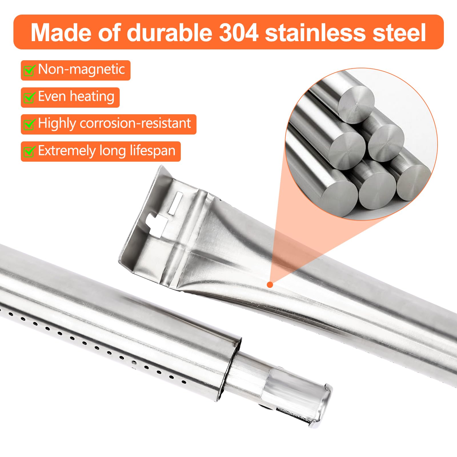 Denmay 18633 43,8 cm Bruciatore in acciaio inossidabile per barbecue a gas BroilKing Imperial e Regal, tubi bruciatore in acciaio inossidabile di ricambio per Broil King Regal 490 e altri barbecue a