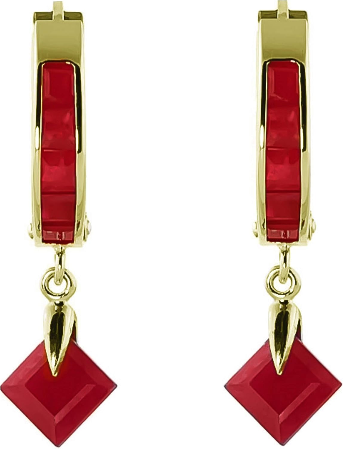 14k Solid Yellow Gold Dangling Hoop Earrings 3.7 ct Ruby - Image 3