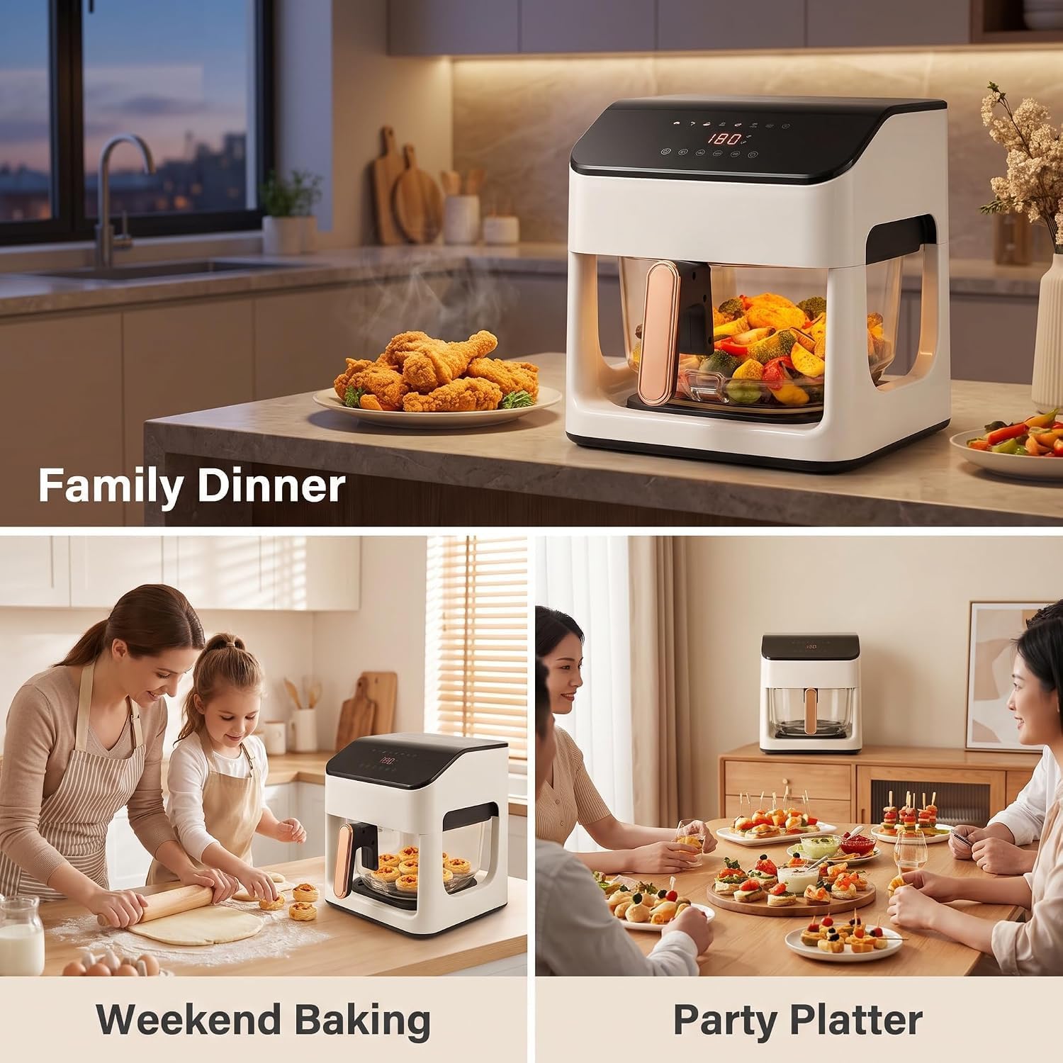 6.5QT Air Fryer, 1-60min timer Multifunctional 6L Air Fryers, Transparent glass container, 170℉-400°F Digital Airfryer with Flavor-Lock Tech, Dishwasher-Safe, Fit for 1-5 People 110V