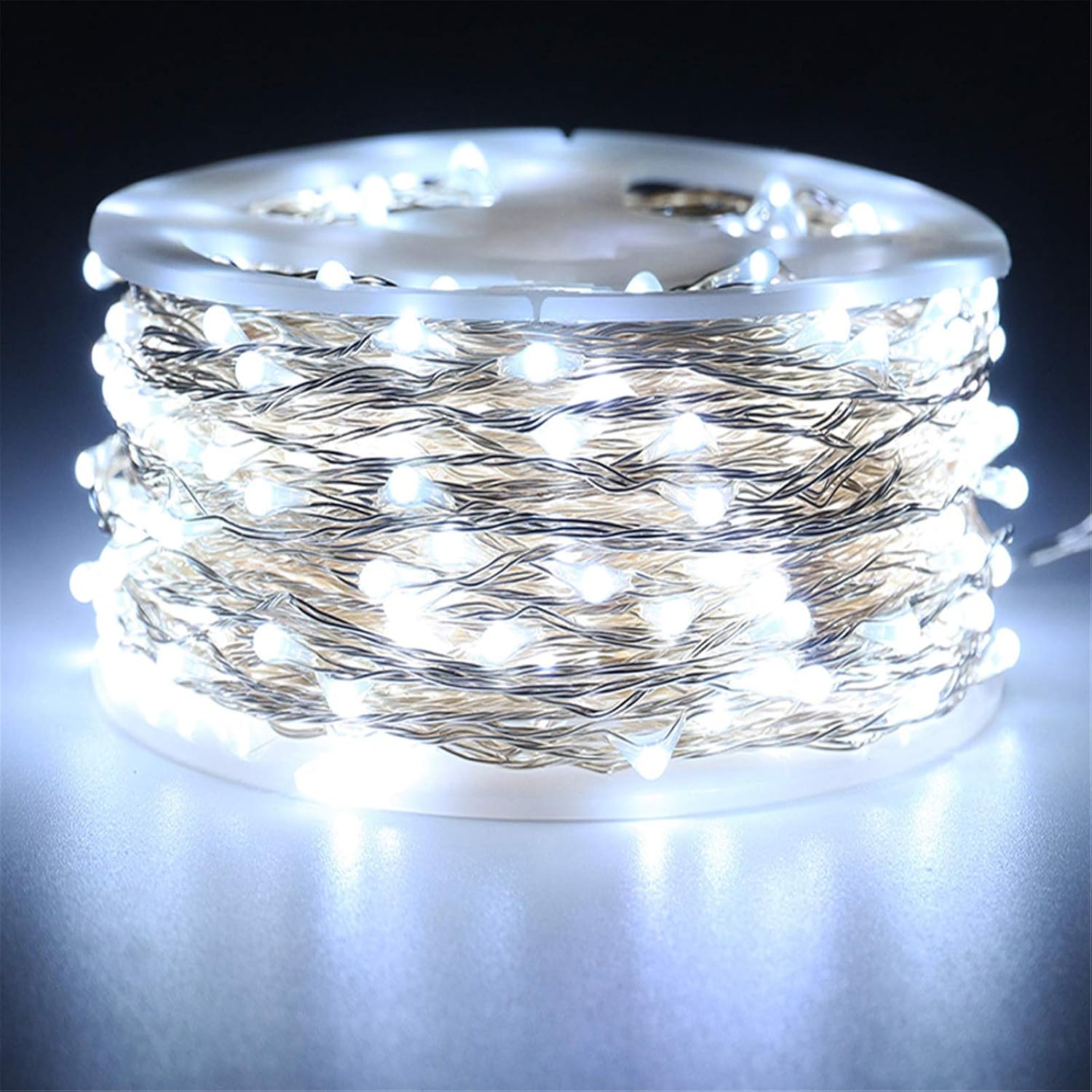 RUICHEN Silver Wire String Lights Plug in Super Long 165 Ft 500 LED Fairy Lights with Spool, Cool White