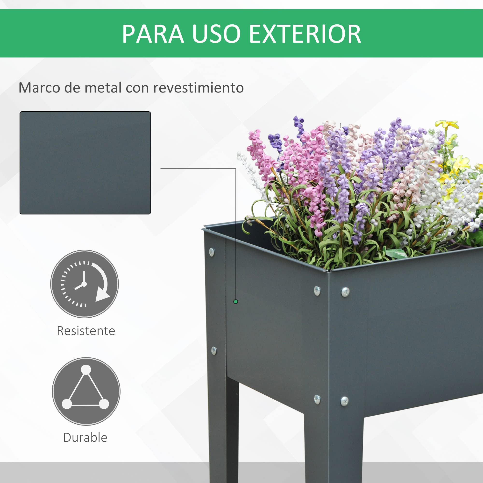 Outsunny Huerto Urbano Elevado Rectangular 100x30x80 cm Gris | Mesa de Cultivo para Plantas, Verduras y Flores con 3 Orificios de Drenaje