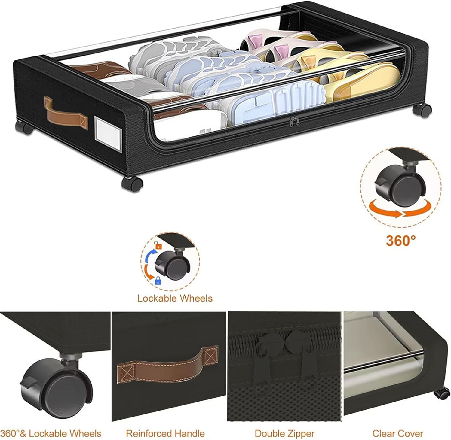 Under Bed Storage with Wheels 2 Pack Storage Containers Under Bed Drawers Rolling Under Bed Storage for Clothes, Shoes, Blankets,Gray