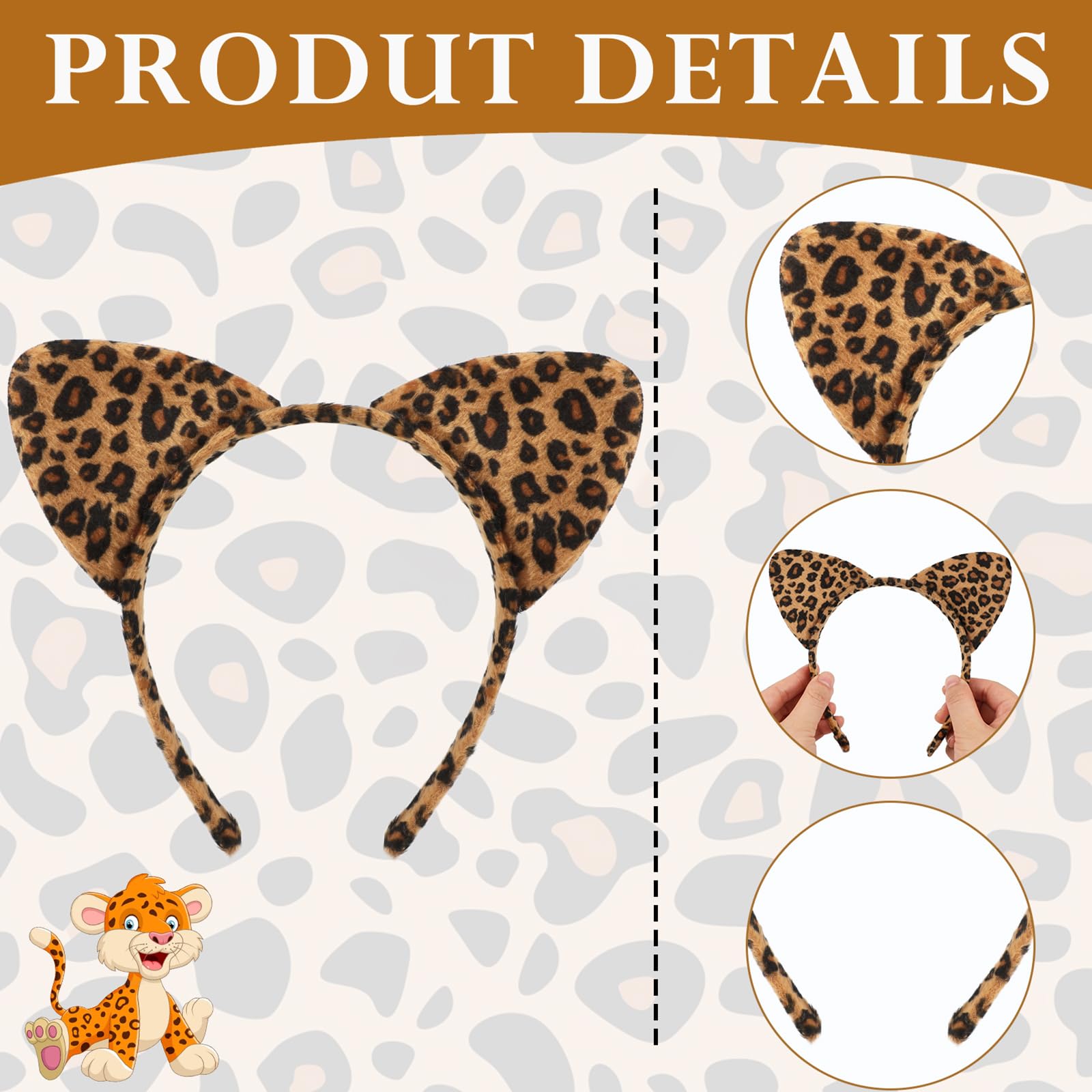 HOWAF Leopard Print Leopard Ear Headband, One Size (10 cm x 10 cm x 2 cm), Yellow, Unisex, Leopard Theme - Image 3