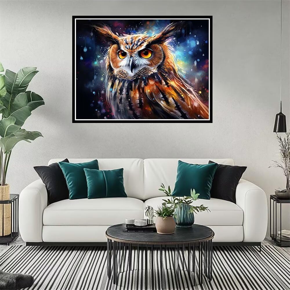 Peinture par Numero Adulte DIY Peinture Numero Adulte Hibou, Paint by Numbers Kit de Peinture à l'huile sur Toile avec Peintures et Pinceaux pour Décoration de la Maison, Sans Cadre 90x60cm -PT755