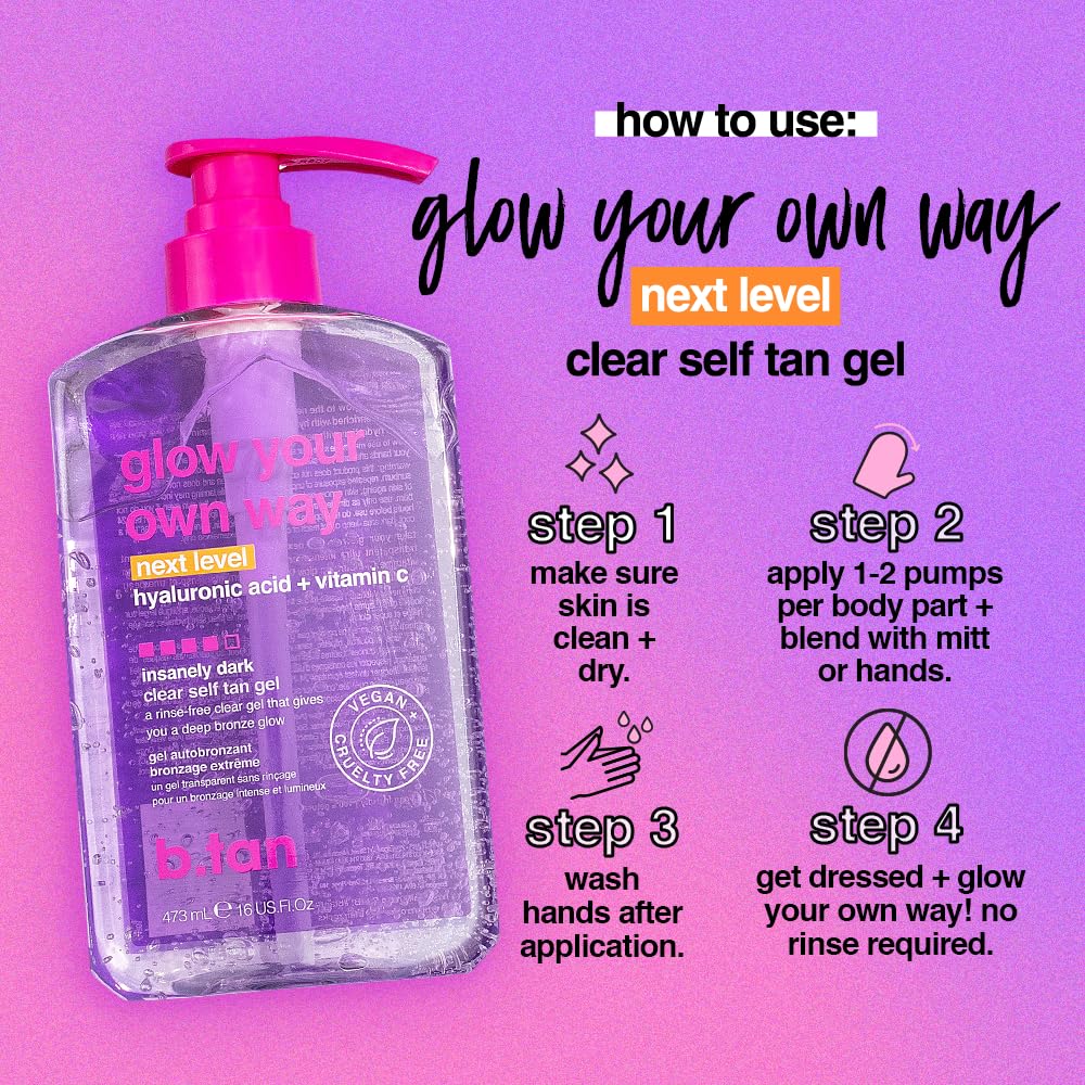 B.Tan Glow Your Own Way – Next Level Self Tan Gel for Women 16oz Gel
