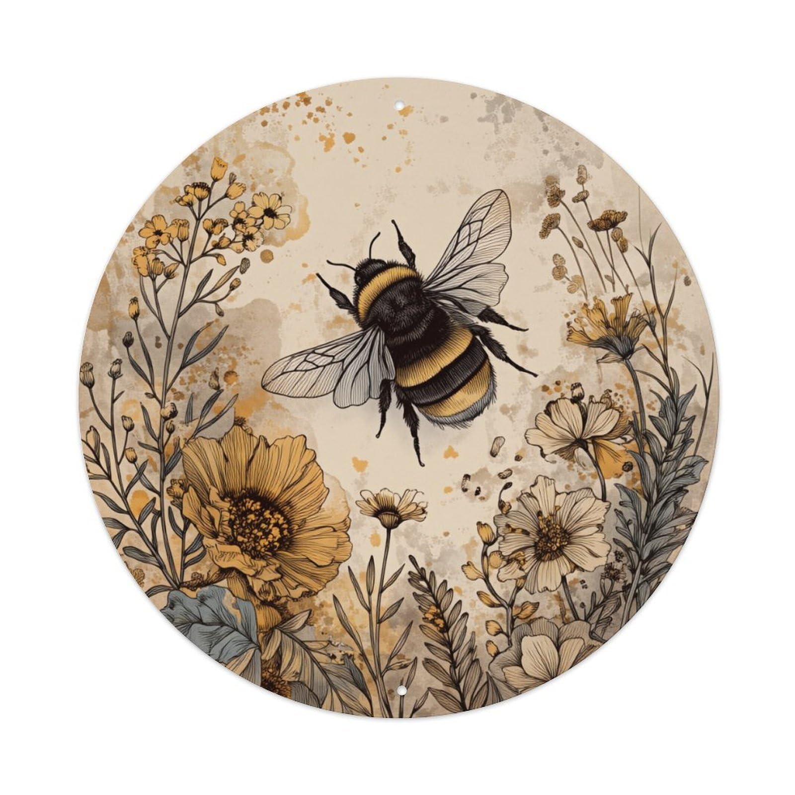 Jdfenggu Vintage Bee Floral Pattern Art Design Retro Metal Tin Sign, Metal Poster For Bar, Home, Man Cave, Kitchen, Laundry Room Art Decor 8X8 Inch