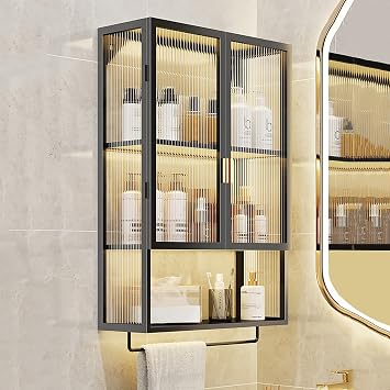Bathroom Wall Cabinet,metal Medicine Cabinet With Clear Door,bathroom Cabinet Wall Mounted With Towel Bar,hanging Cabinet For Bathroom, Livingroom, Kitchen,cupboard40x14.5x70cm16x6x28inch, Black