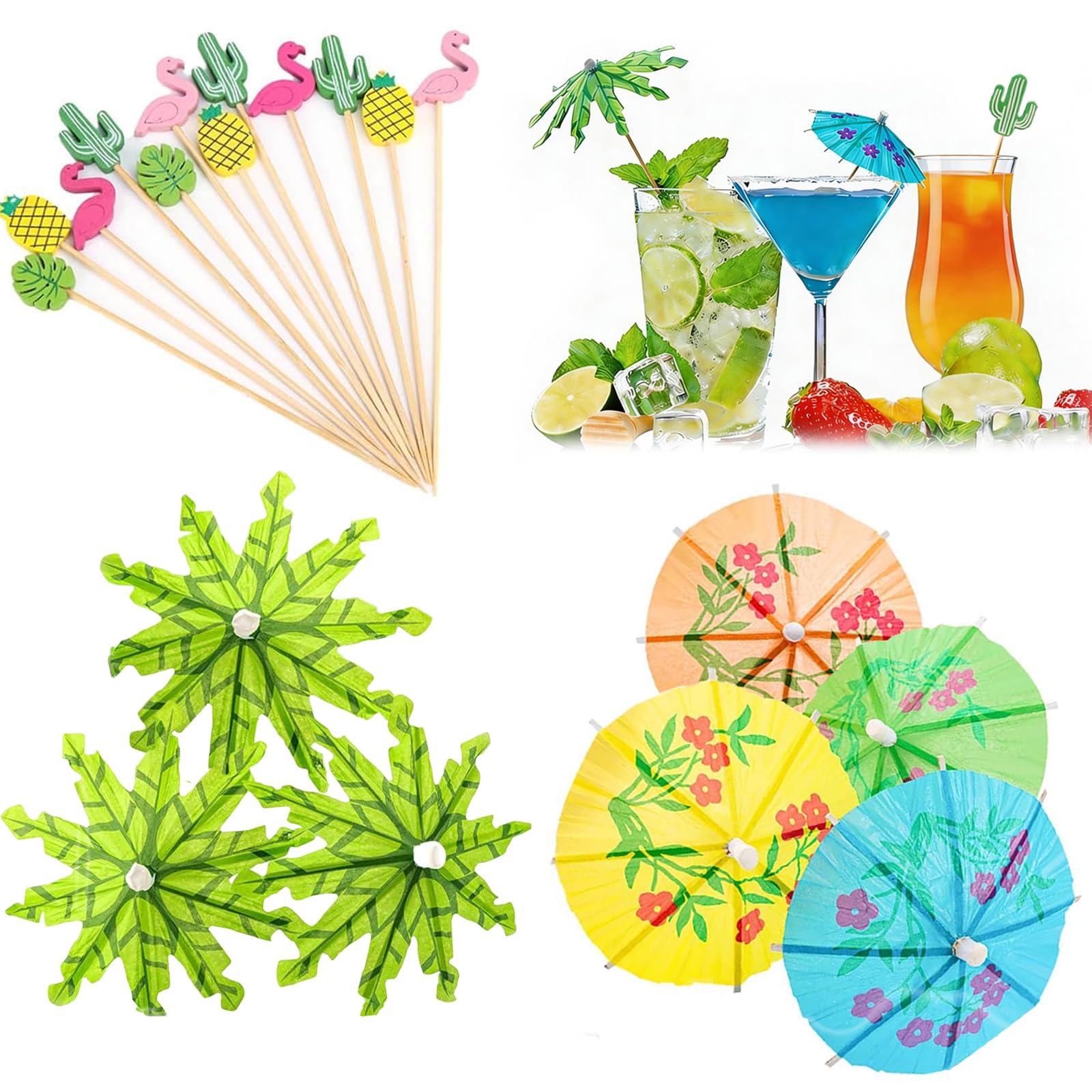 Ombrellini Cocktail in Carta 200 Pezzi, Stuzzicadenti Cocktail Decorativi, Accessori Aperitivo Tropicali Hawaiani, per Estate, Feste, Dessert e Frutta