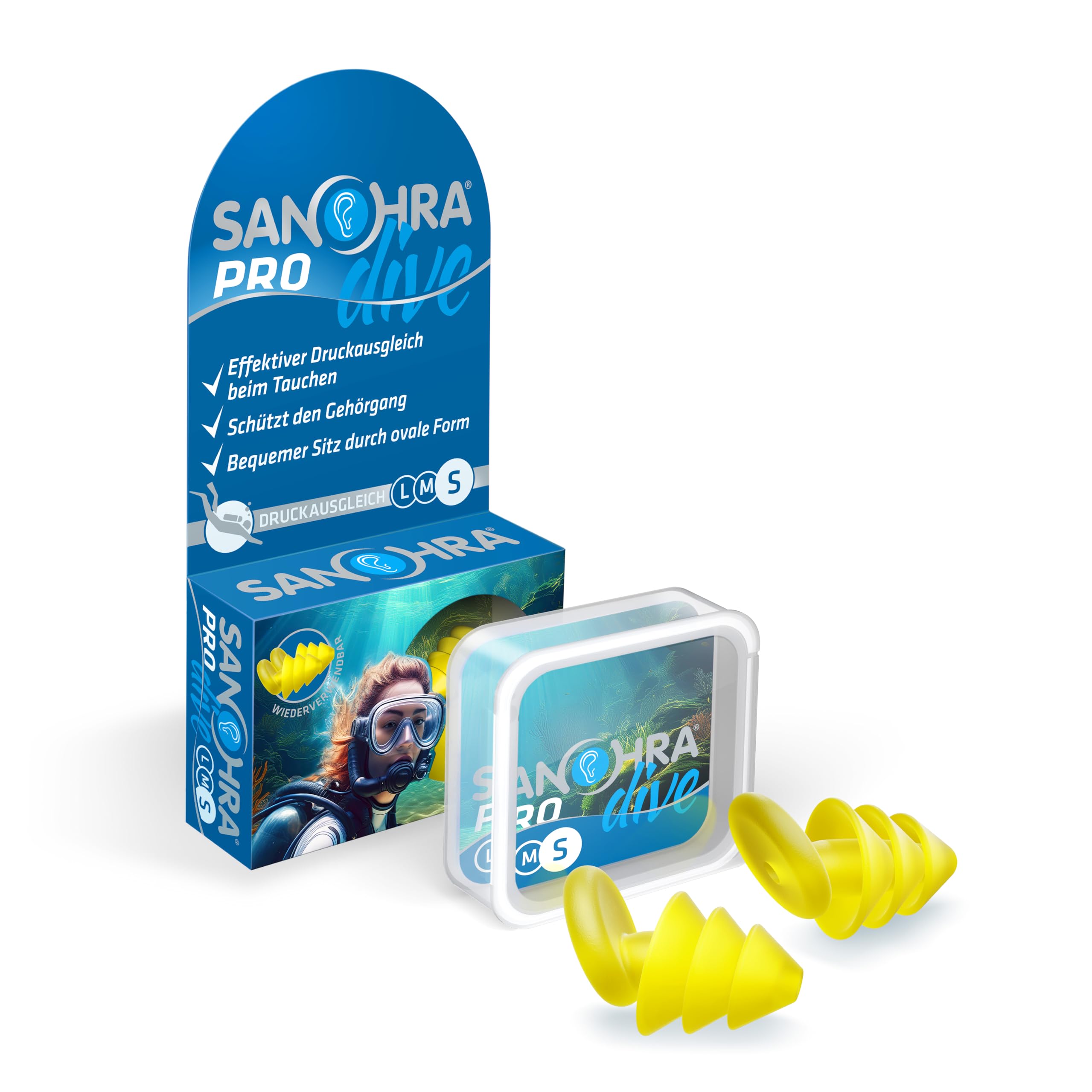 SANOHRA fly - tappi per le orecchie contro la pressione auricolare in volo | Per bambini e piccoli canali uditivi | Riutilizzabili | Equalizzazione della pressione durante il decollo e l'atterraggio