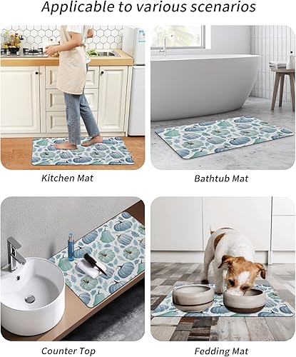 Miniatura 6 de Tapete de baño con diseño de calabazas azules, antideslizante, de secado rápido y absorbente, tierra de diatomeas, fregadero de cocina, ducha,