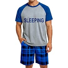 Mens Pajamas Set Summer Pjs Short Sleeve Sleep Set Soft Sleepwear 2 Piece Plaid Loungewear with Pockets M-2XL
