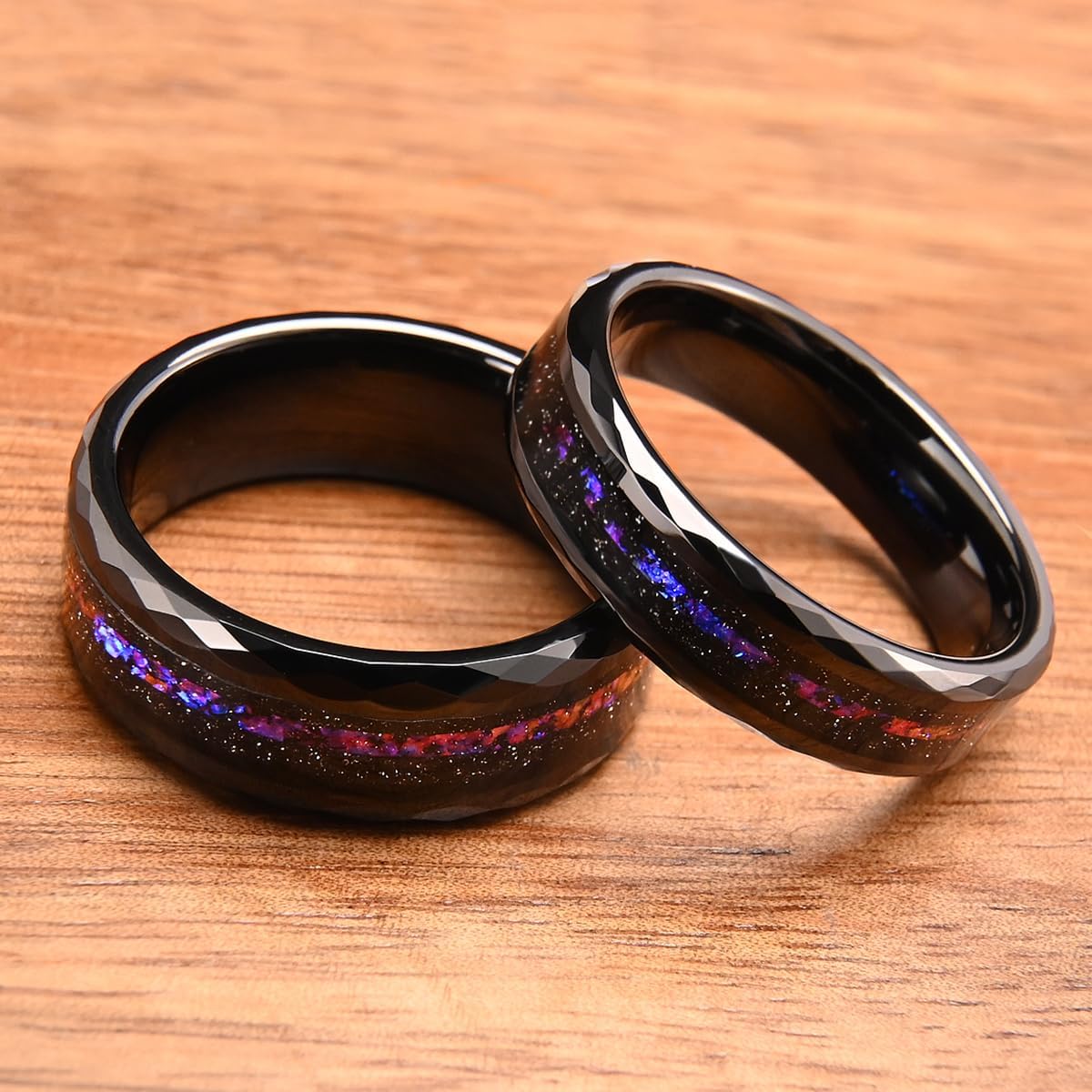 Black Tungsten Carbide Rings for Men Women 8mm/6mm Hammered Galaxy Star Inlay Men's Engagement Wedding Bands High Polished - Image 6