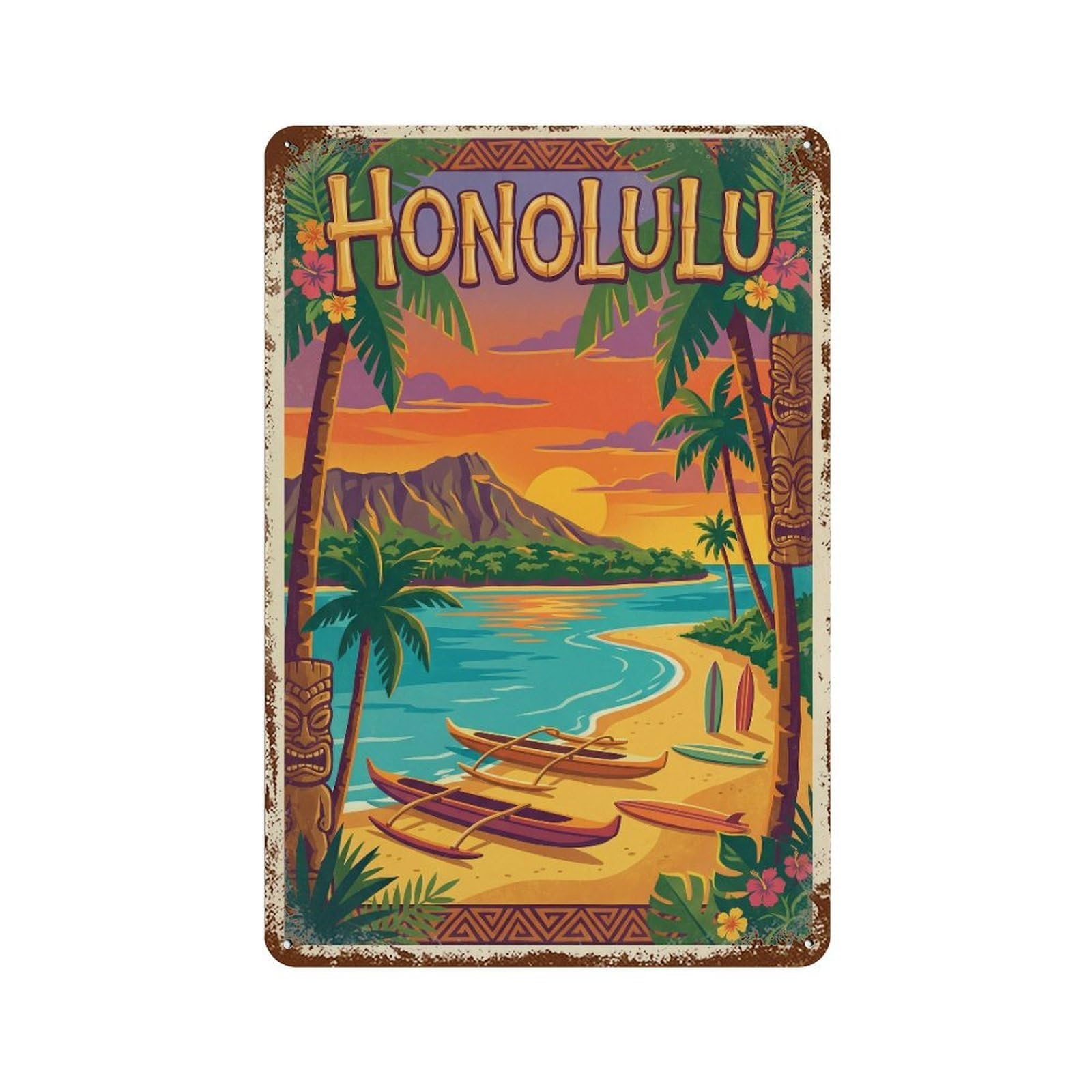 Metal Tin Sign Vintage Travel America Honolulu