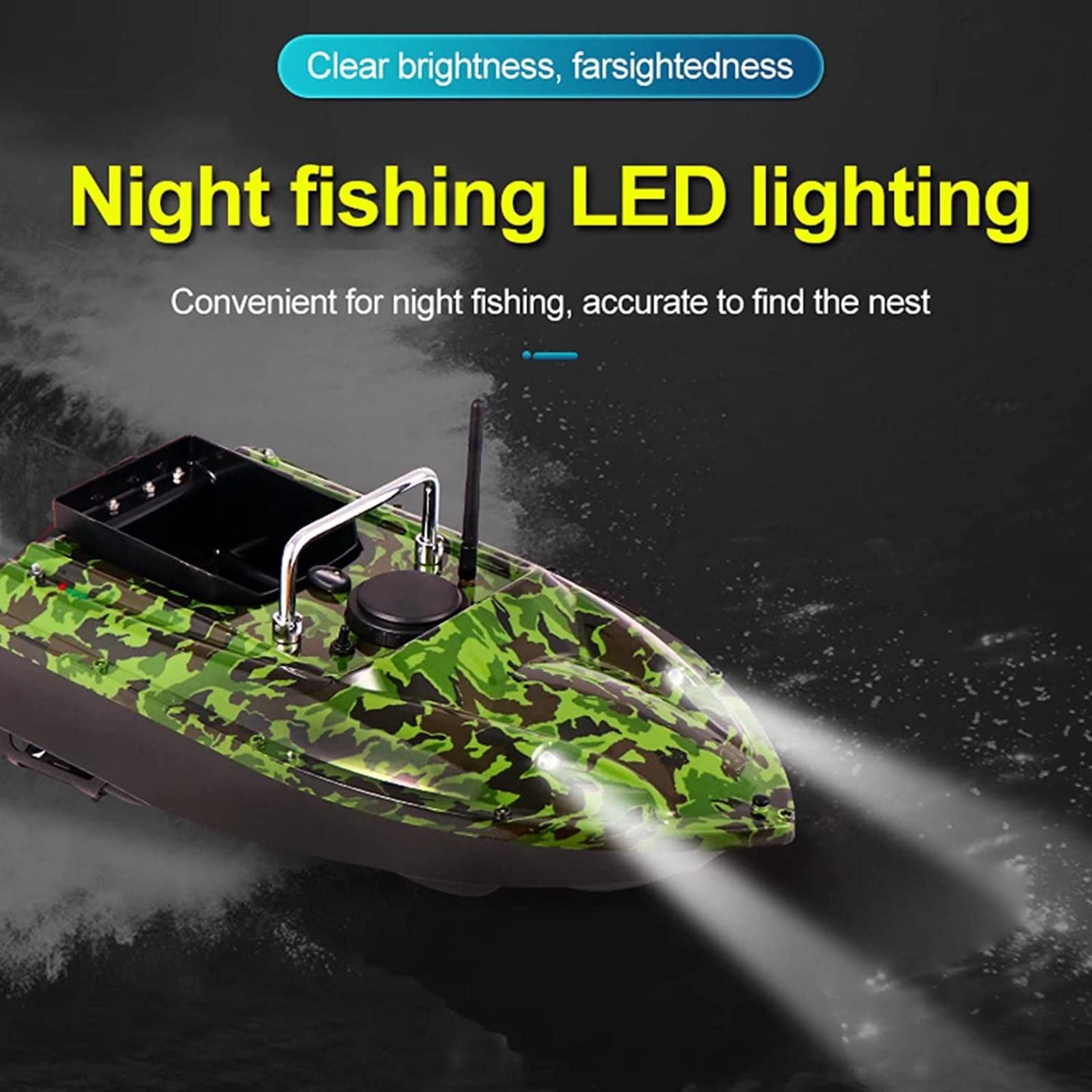 Nuevo Smart Bait Boat 500m Barco de Cebo de Pescado con Bolsa de Barco de Cebo y batería de 5200 mAh Luz Nocturna LED Barco de Cebo de Carpa Crucero automático Herramienta de Pesca Adicional