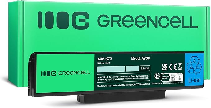 Batería Green Cell para portátiles ASUS modelos K72, K73, N71, N73, X73 y más