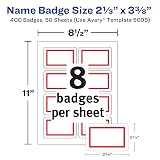 Avery Flexible Printable Name Tags, 2-1/3" x 3-3/8", White with Red Border, 400 Removable Name Badges (05095) – view 3
