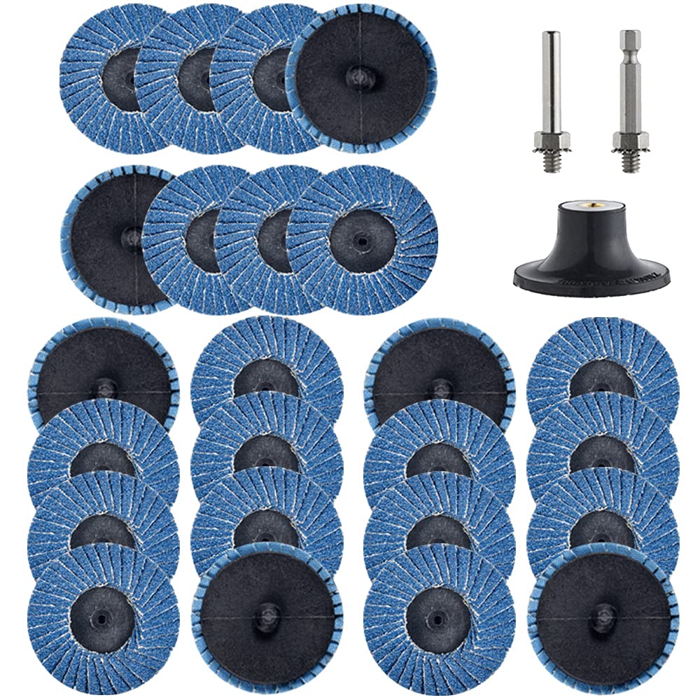 Tshya Lot de 24 disques à lamelles de 5,1 cm avec support de 6,35 mm, accessoires de meuleuse T27 en oxyde de zirconium plat grain 36 pour préparation de surface (grain 36)