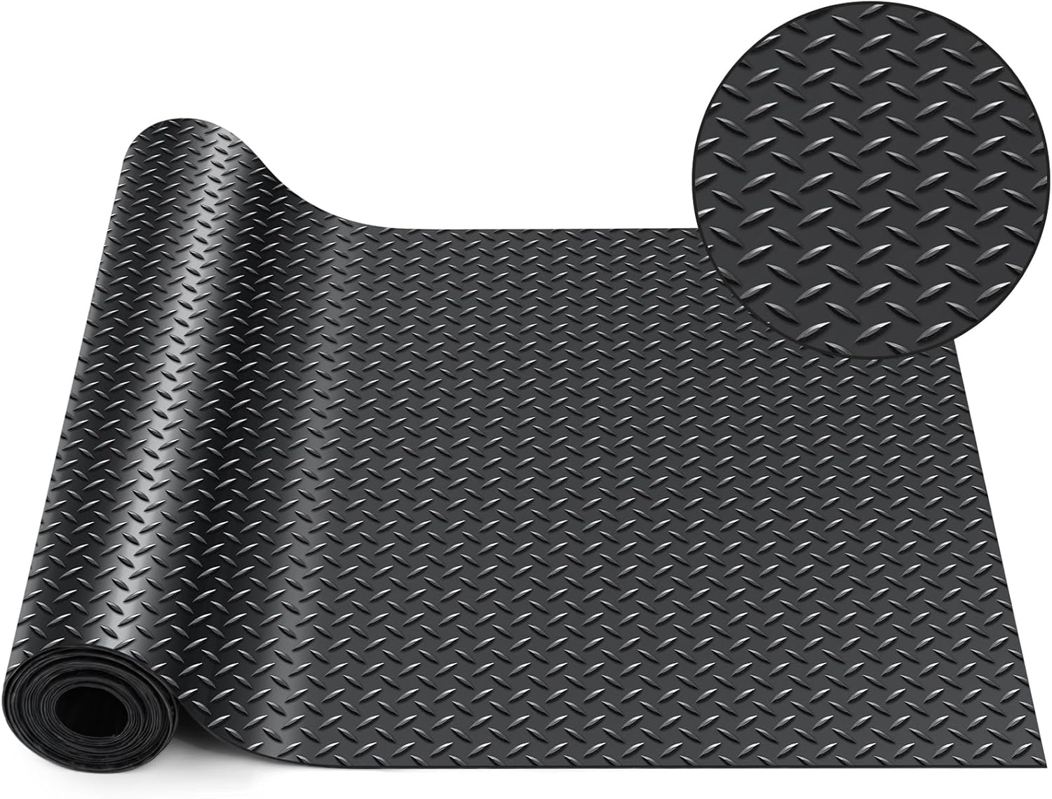 Breling 16 in x 20 ft Rubber Diamond Plate Rolls Garage Floor Mat for Under Car, Heavy Duty Flooring Rug for Trailers Garage, PVC Water/Stain Outside Stall Resistant Parking Rv Tool(Black)