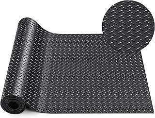 Breling 16 in x 10 ft Rubber Diamond Plate Rolls Garage Floor Mat for Under Car, Heavy Duty Flooring Rug for Trailers Garage, PVC Water/Stain Outside Resistant Parking Rv Tool