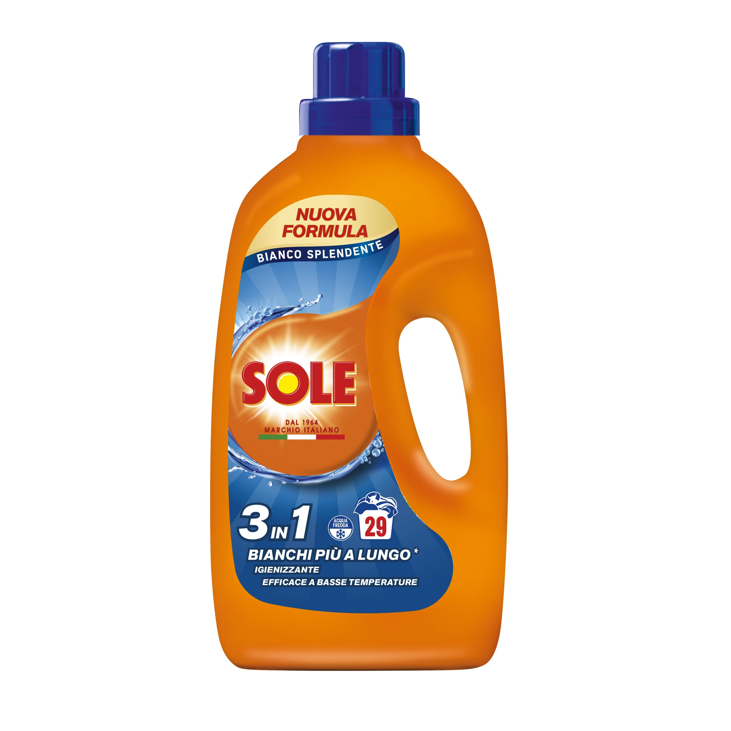 Sole Detersivo Lavatrice Bianco Splendente 290 Lavaggi, 5 confezioni bi-pacco per 290 lavaggi, Formula igienizzante, Detersivo Lavatrice Liquido Bianco Splendente, Capi bianchi Protetti e Brillanti