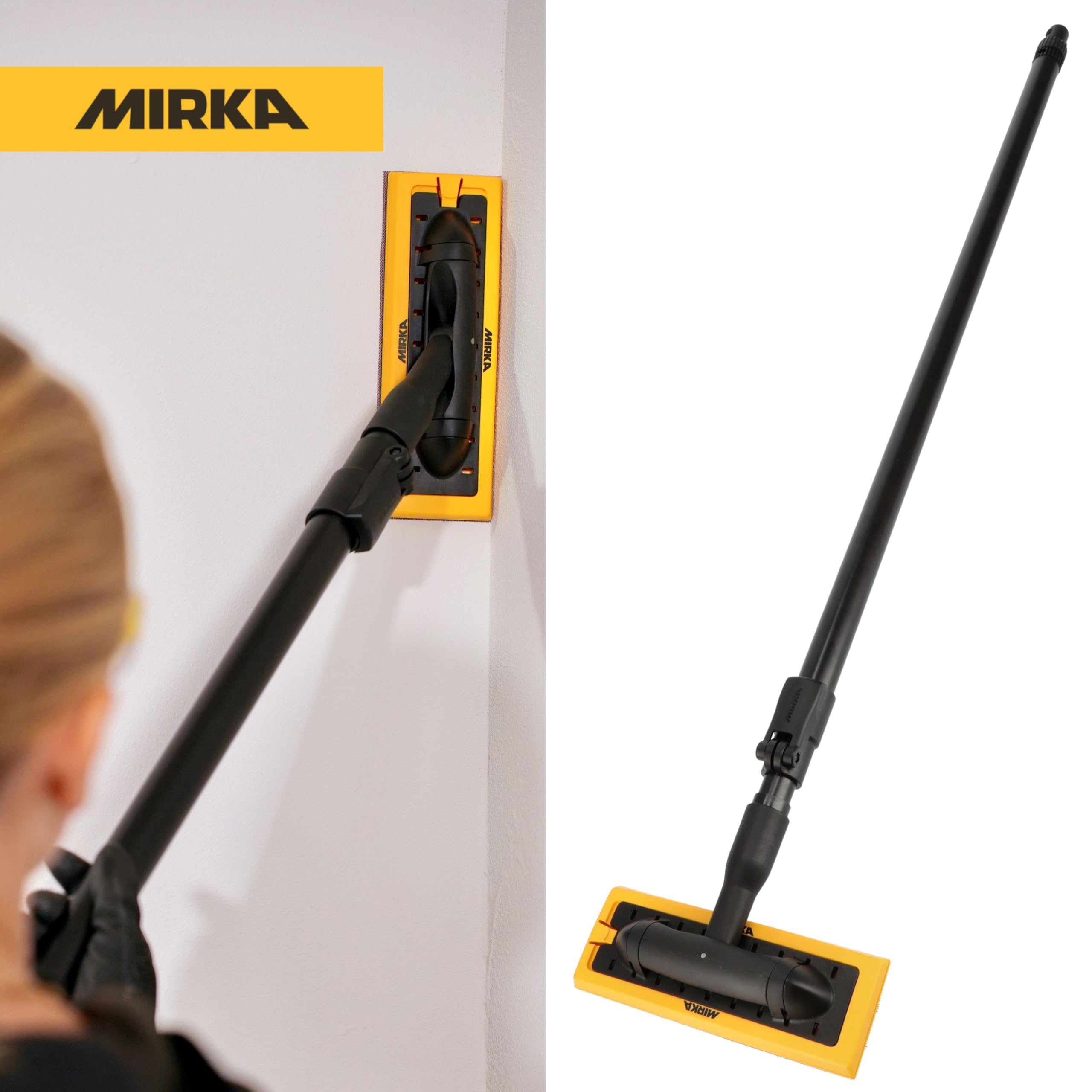 Mirka DecoSander levigatrice con asta telescopica senza polvere per una finitura liscia su pareti e soffitti, cartongesso, lavori di dettaglio / 80x230mm e Ø 225mm tampone di levigatura/a strappo