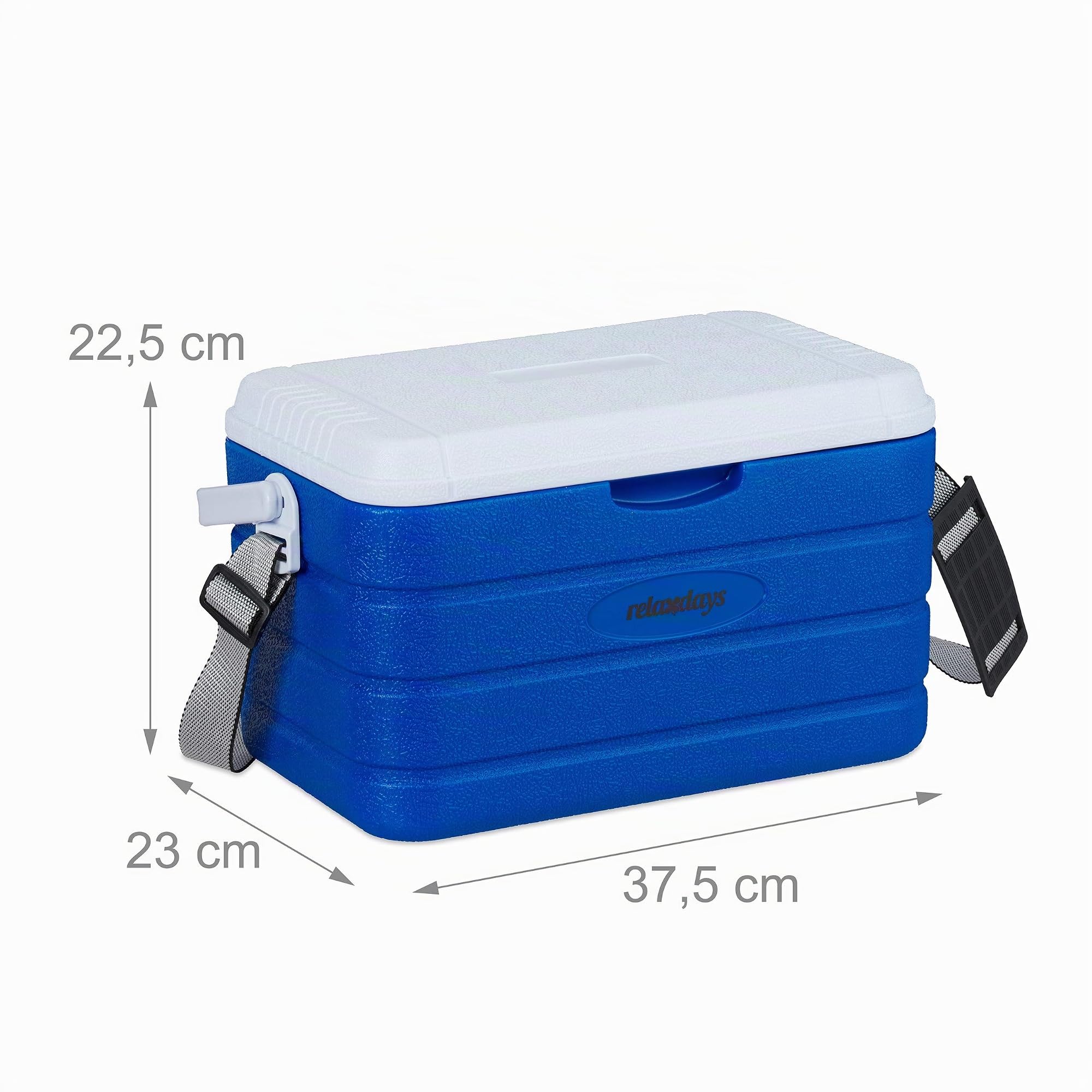 Relaxdays Frigo Portatile 10L, da Viaggio, Tracolla da Trasporto e Manico senza Elettricità HLP 22,5 x 37,5 x 23 cm, Blu
