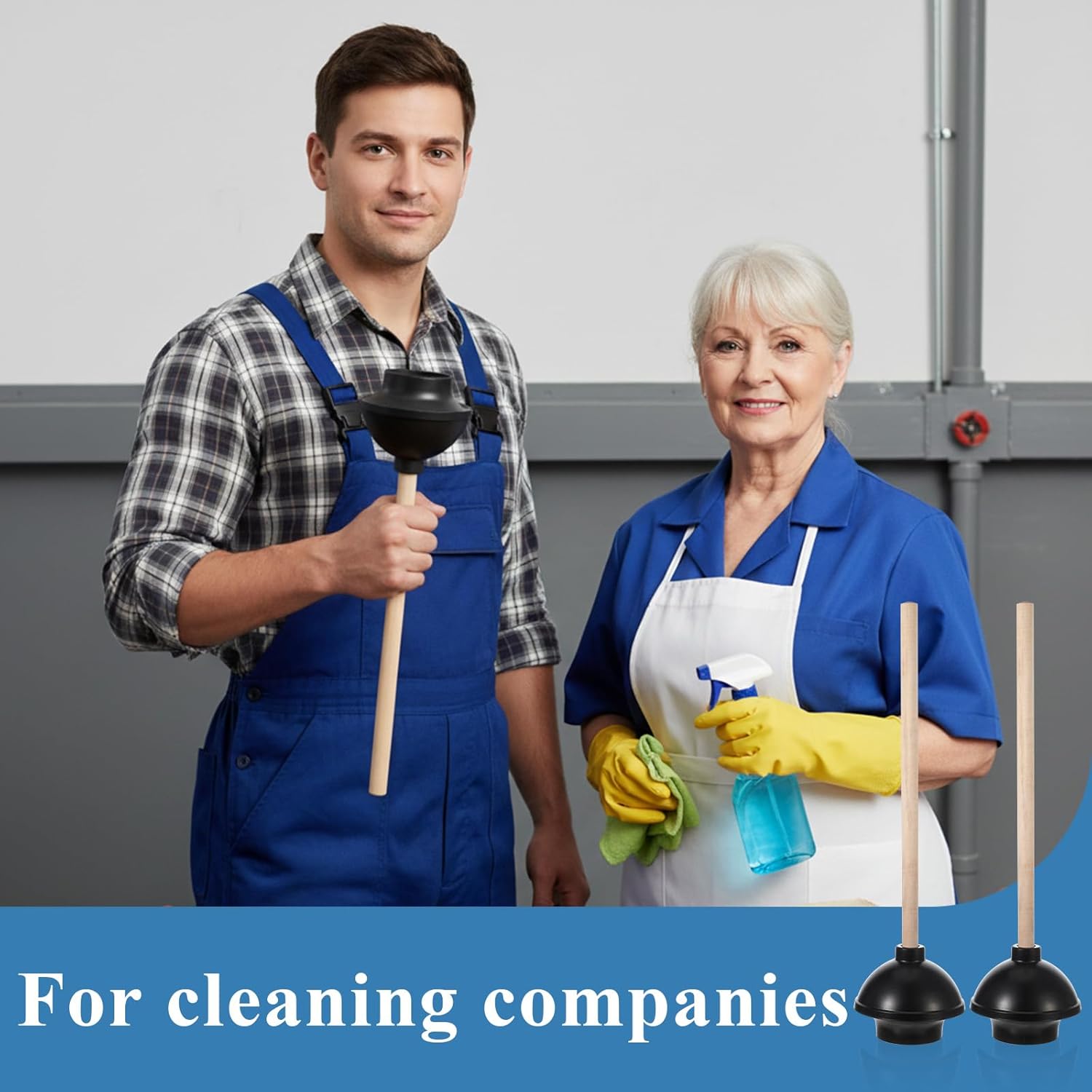 SHENLIU 6 Pack Toilet Plungers for Bathroom, Heavy Duty Rubber Toilet Plunger with Long Wooden Handle Black Double Thrust Suction Cup Clog Remover for Bathroom Toilets