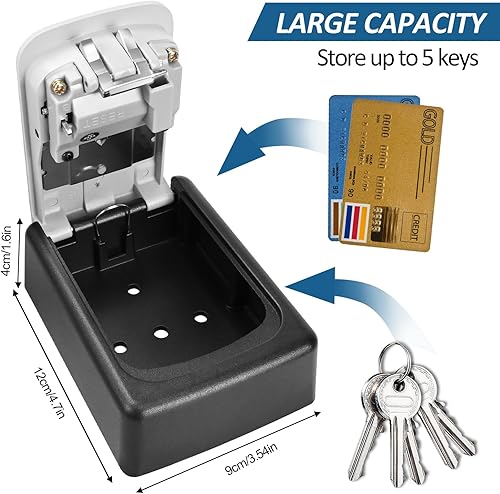 Miniatura 2 de Paquete de 2 cajas de cerradura de llave, caja de bloqueo de combinación de 4 dígitos, caja de bloqueo de pared impermeable para almacenamiento de