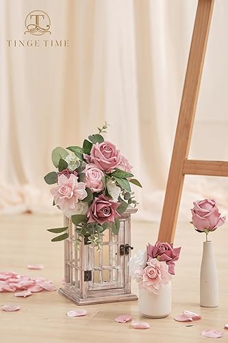 Miniatura 8 de TINGE TIME Flores artificiales, 25 rosas falsas con tallo para ramos de boda, centros de mesa, arreglos, fiestas, baby shower, decoración del hogar