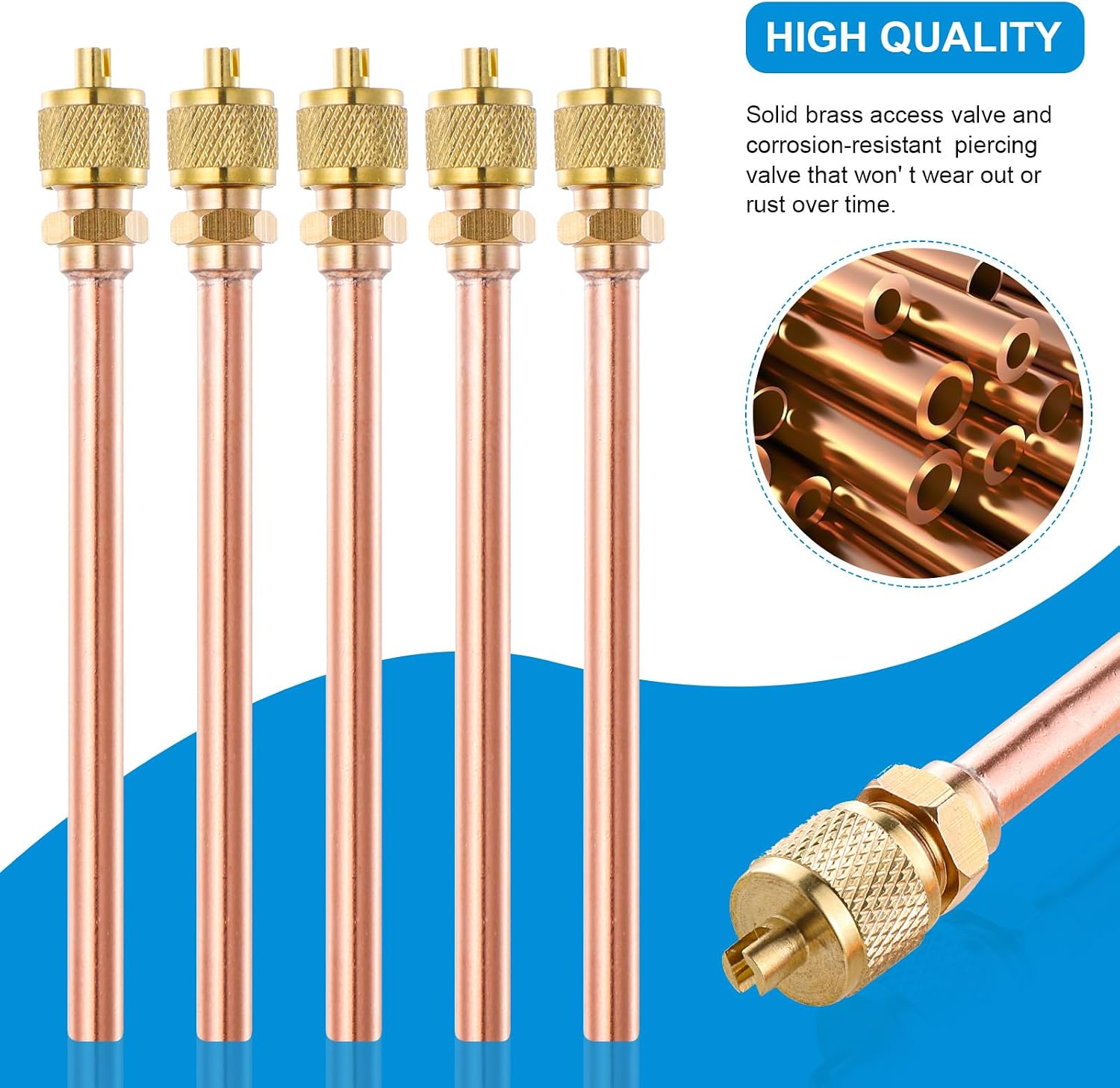 Service Access Valves Kit, 20PC Access Service Valve 1/4'' SAE x 1/4'' OD x 3.54'' Stem Core Brass Copper Refrigerator Access Valves Set, Air Conditioner Service Valve Charge Needle Valve