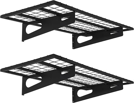 Soywey 2-Pack 1.5x3FT Garage Shelving 17.7-inch-by-35.8-inch Wall Shelf Garage Storage Rack Wall Mounted Floating Shelves, Black