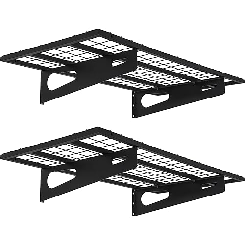 2-Pack 1.5x3FT Garage Shelving 18-inch-by-36-inch Wall Shelf Garage Storage Rack Wall Mounted Floating Shelves, Black