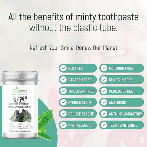 Miniatura 6 de Paquete de 200 pastillas de pasta de dientes naturales  Enjuague bucal masticable que blanquea las abejas tabletas para dientes SLS y sin flúor,